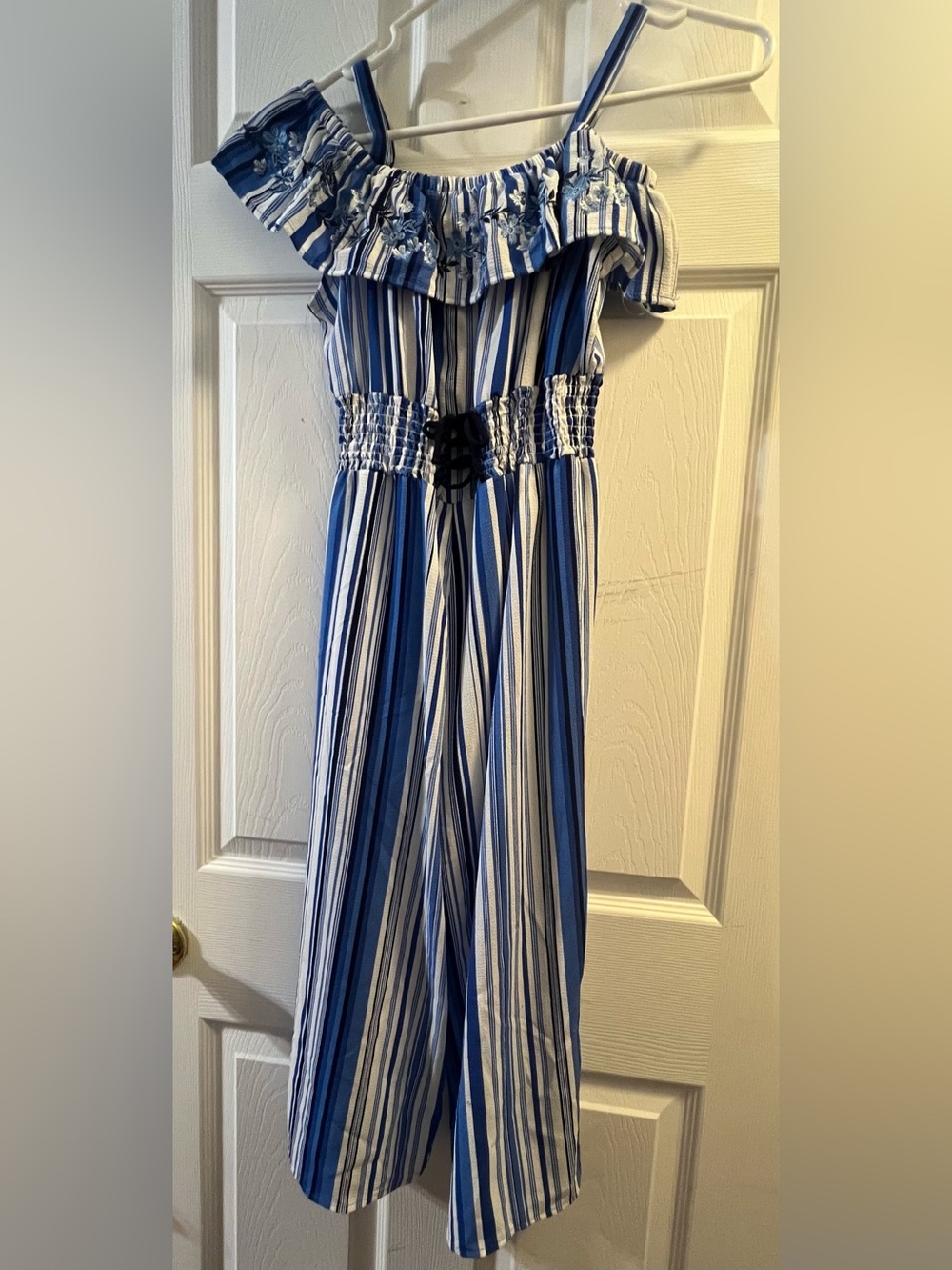 Knitworks Blue & White Striped Girls Jumpsuit